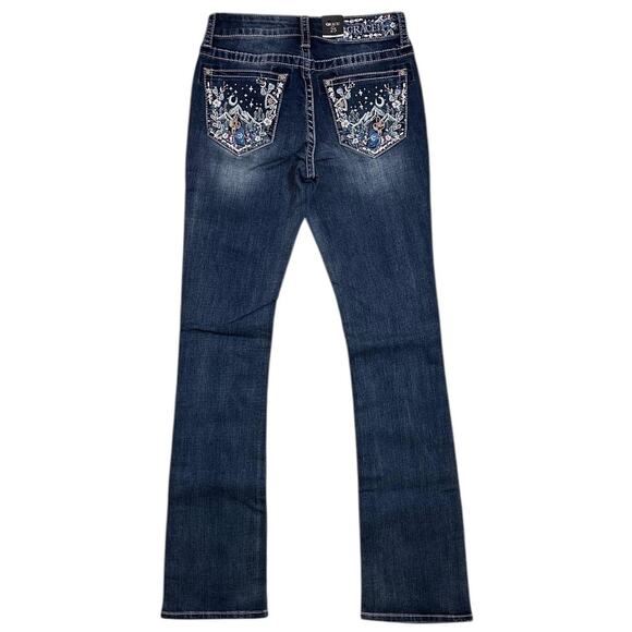 Grace in LA Women's Cactus Floral Embroidered Bootcut Stretch Jeans - Picture 3 of 4